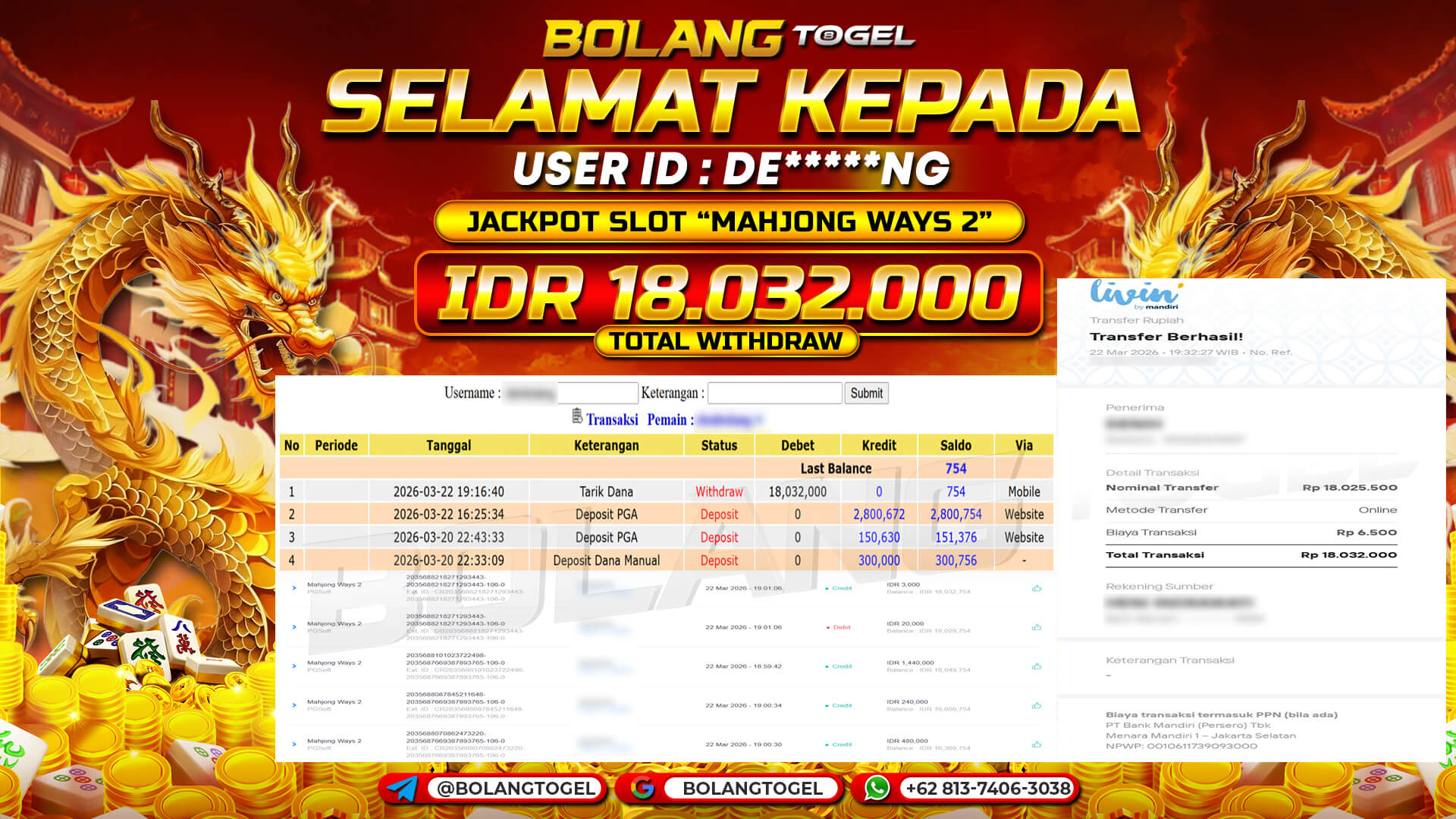Bukti jackpot SLOT MAHJONG WAYS 2 BOLANGTOGEL - gambar 1